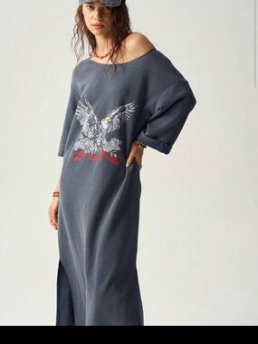 Charcoal Grey Eagle Graphic Maxi Dress